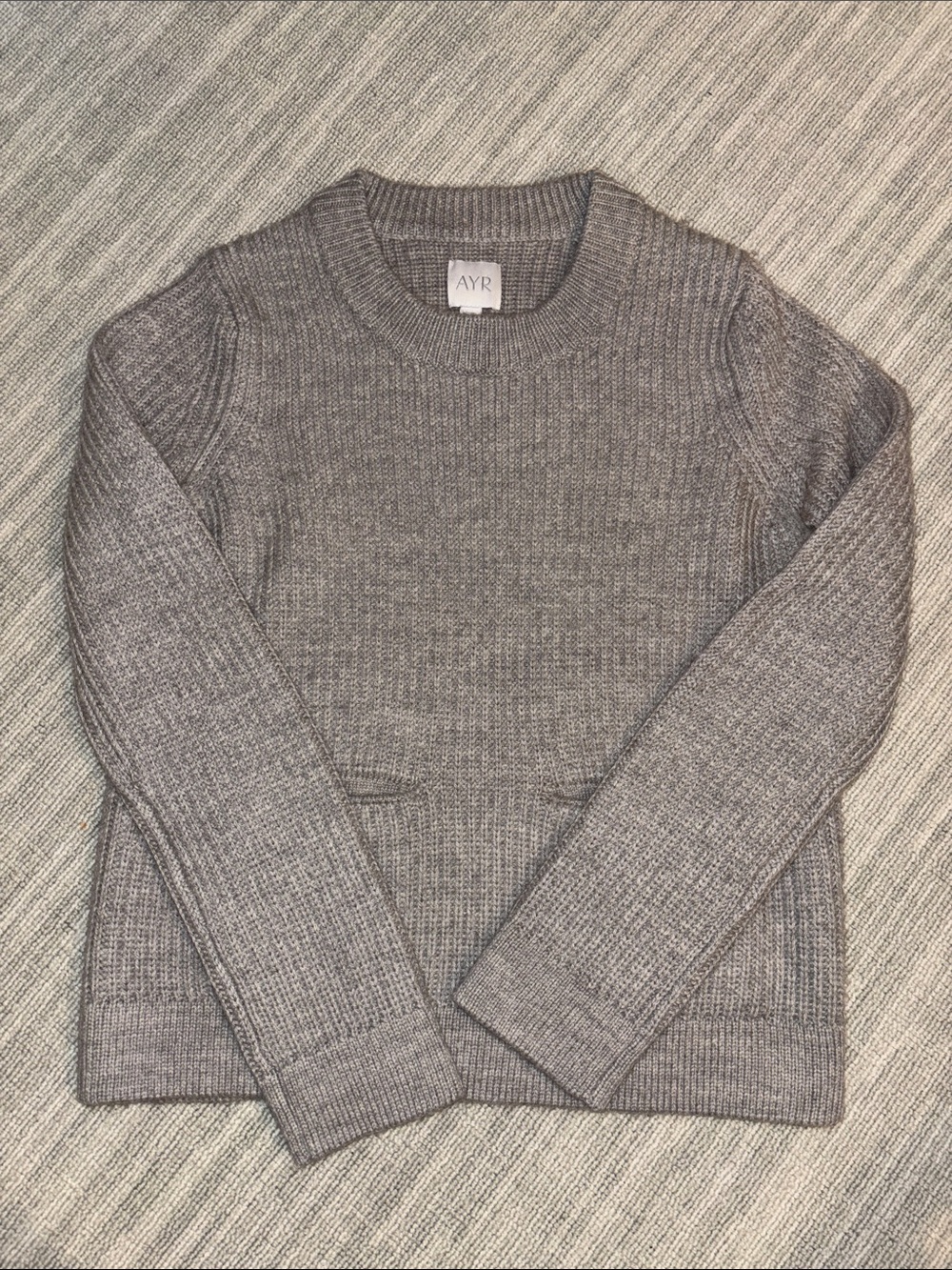 AYR Women’s Marino Wool + Baby Alpaca  Heather Gray Rib-Knit Crewneck Sweater